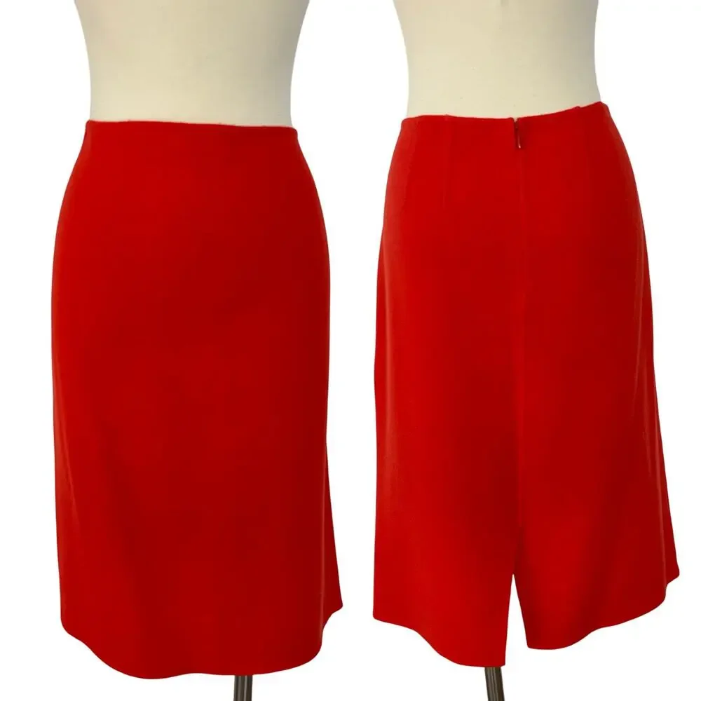 St. John Knit Wool Pencil Skirt Orange-Red Size 10